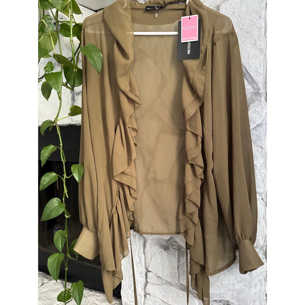 PrettyLittleThing Sheer chiffon fabric with ruffled trim sz 16